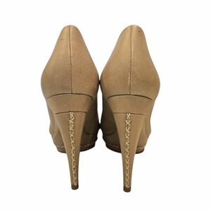Zara Tan Nude Peeptoe Platform Pumps Shoes Embroydered Heels Sz.40 US 8.5